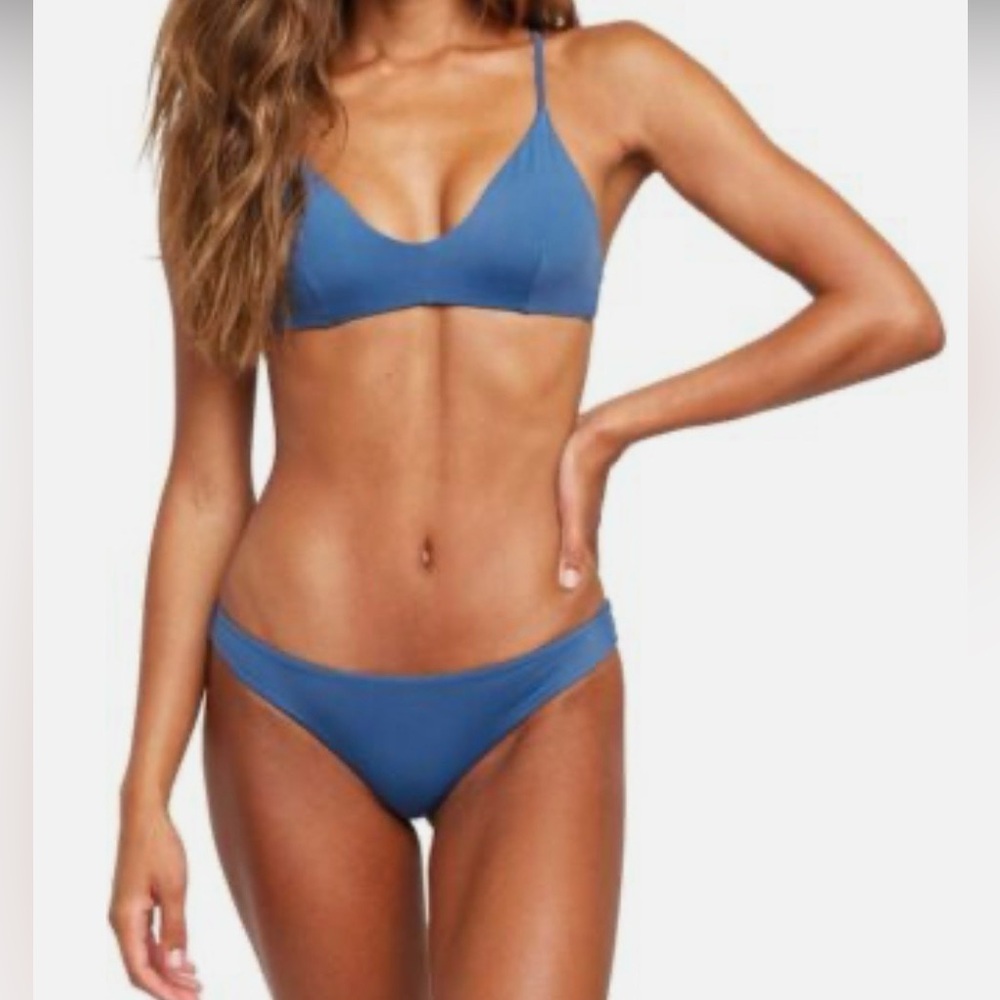 RVCA cheeky bikini bottom corss back bikini top slate neptune blue